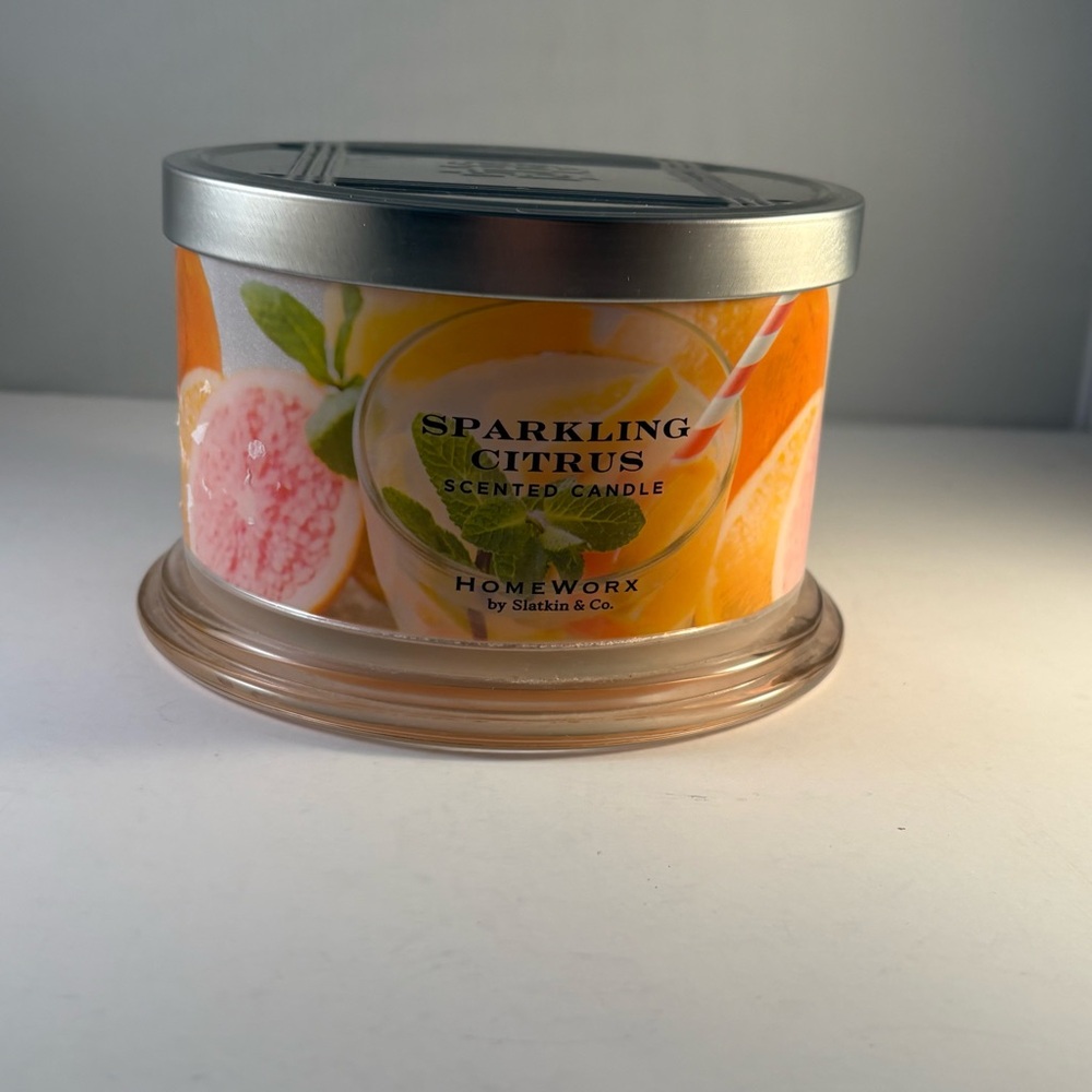 Homeworx SPARKLING CITRUS Scented Candle 18 Oz 4‎ Wick Slatkin & Co USED Orange